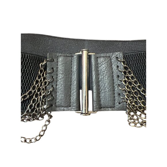 Gothic Black Elastic Waist Belt With Chains Metal Clasp Closure Cinch Waist NWT - Picture 3 of 5
